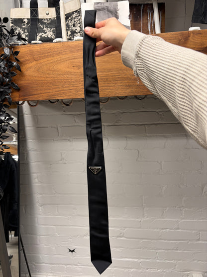 Prada ‘Saffiano’ Embossed Logo Black Nylon Tie