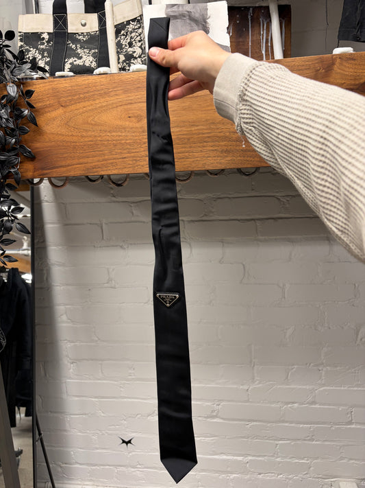 Prada ‘Saffiano’ Embossed Logo Black Nylon Tie