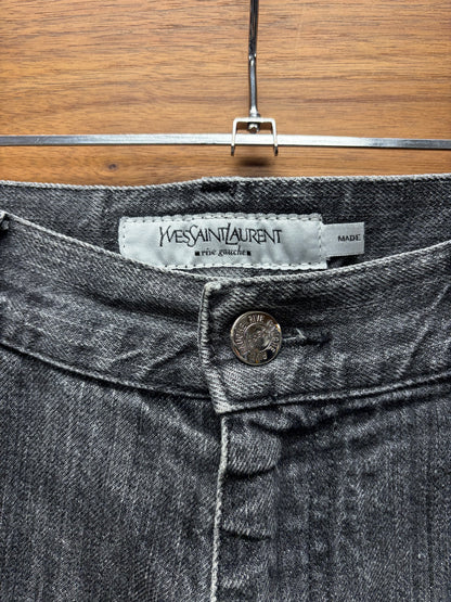Yves Saint Laurent Rive Gauche Washed Grey ‘YSL’ Logo Skinny Jeans