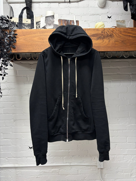 Rick Owens ‘Jason’ Black Cotton Drawstring Zip-Up Hoodie