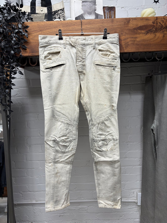 Balmain ‘Dirty White’ Biker Knee Skinny Jeans
