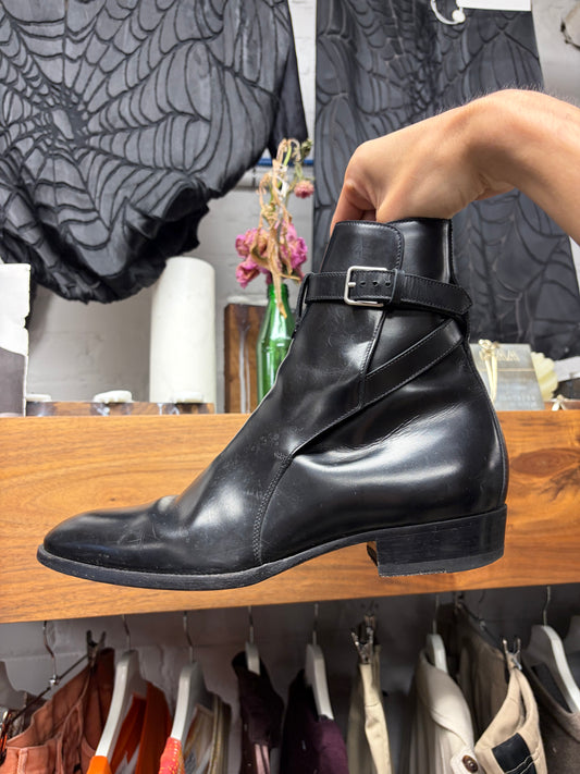 Saint Laurent ‘Jodhpur’ Black Patent Leather Pointed Toe Chelsea Boots