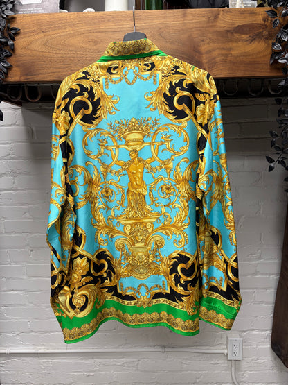 Versace Full Print ‘Baroque Pattern’ Silk Button Up Shirt