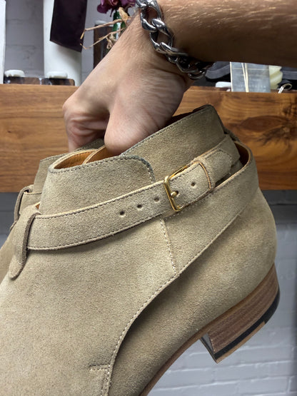 Saint Laurent ‘Jodhpur’ Tan Suede Pointed Toe Ankle Cut Chelsea Boots