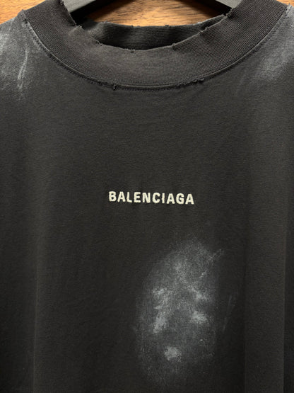 2022 Balenciaga ‘Smoke Distressed’ Black Logo T-Shirt