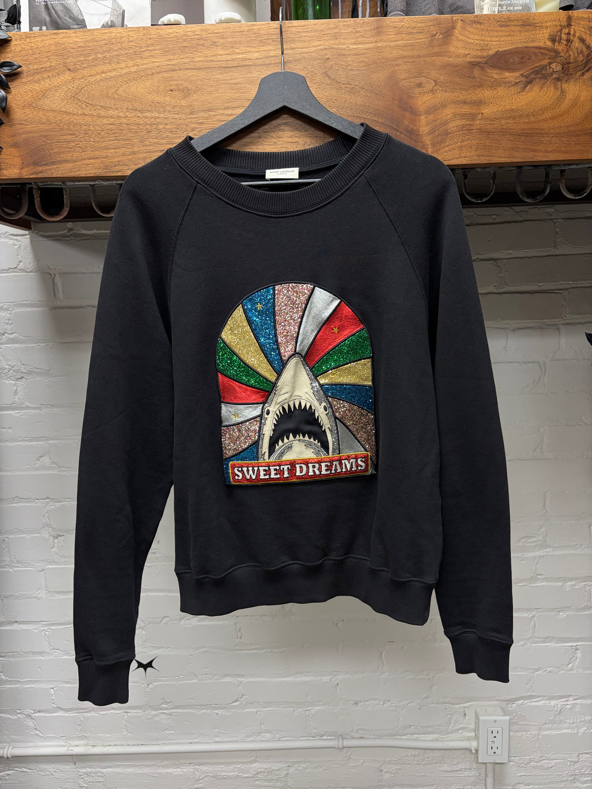 2017 Saint Laurent ‘Sweet Dreams’ Rainbow Shark Patch Sweatshirt