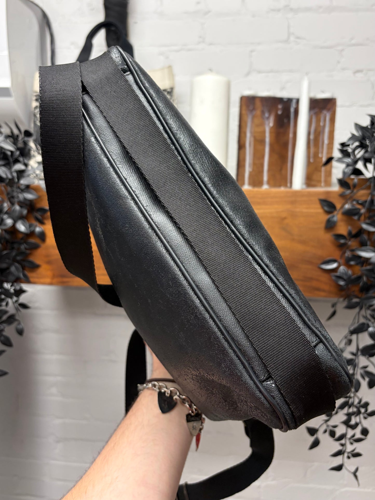 2006 Dior Homme by Hedi Slimane Waxed Black Crossbody Messenger Bag