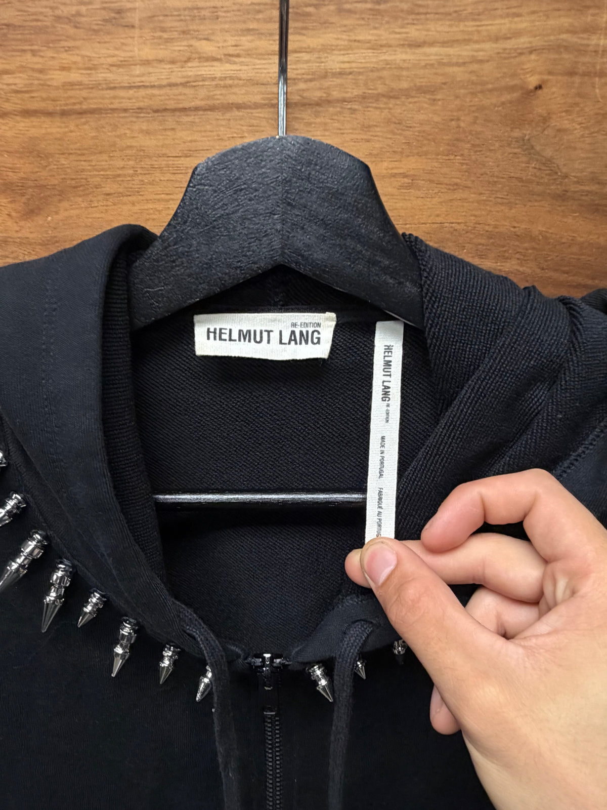 Helmut Lang Re-Edition ‘Spiked Collar’ Black Zip-Up Hoodie