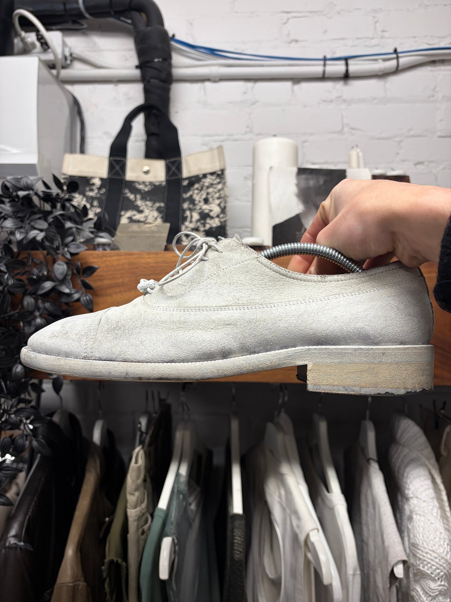 Maison Margiela Painted White Suede Lace Up Derby Dress Shoes