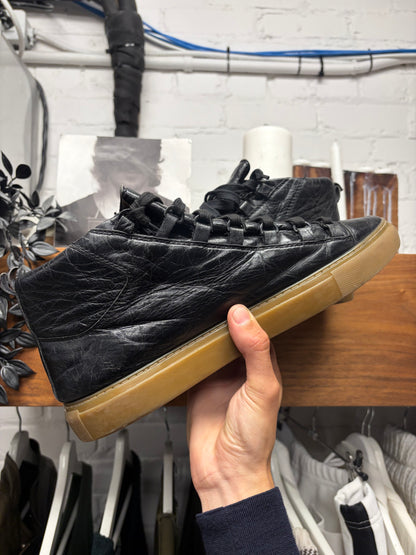 Balenciaga ‘Arena’ Black/Gum Sole Leather High Top Sneakers