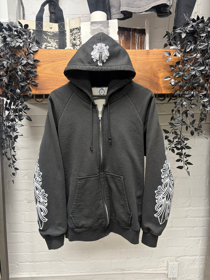 Vintage 90s Chrome Hearts Thermal Lined ‘Floral/Dagger’  925 Silver Dagger Zip Hoodie