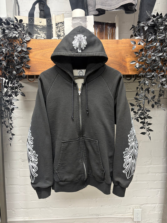 Vintage 90s Chrome Hearts Thermal Lined ‘Floral/Dagger’  925 Silver Dagger Zip Hoodie