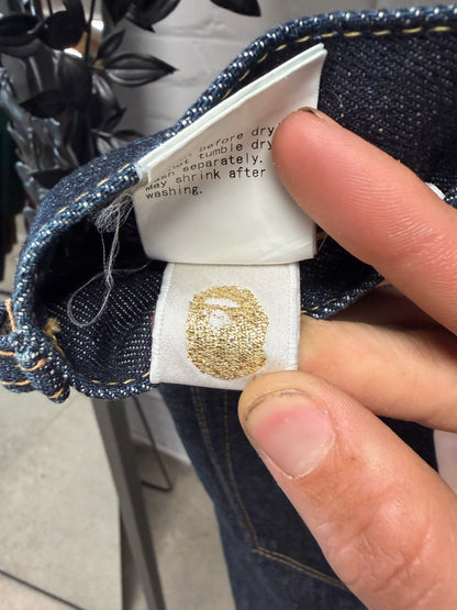 2000s Bape ‘Star Sta’ White Ape Camo Raw Bootcut Denim