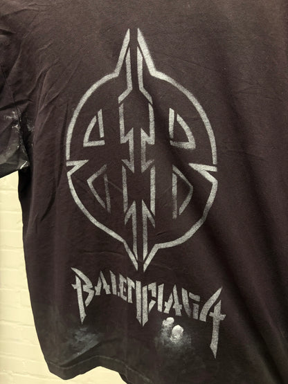 SS2024 Balenciaga ‘D.I.Y. Metal Logo’ Distressed Black Graphic T-Shirt