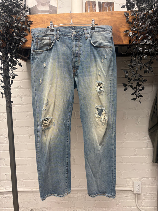 Acne Studios ‘2003 Detroit’ Distressed Blue Washed Bootcut Jeans