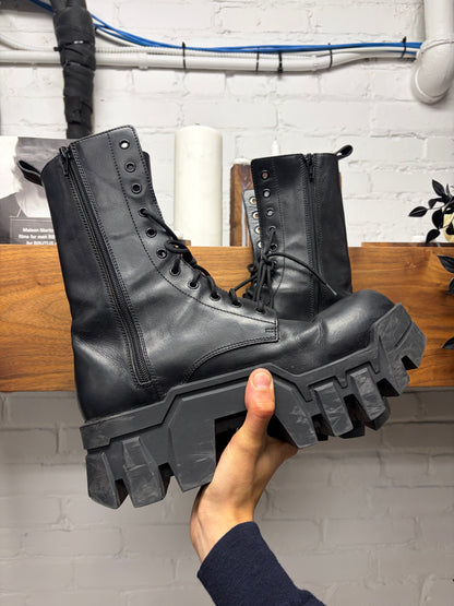Balenciaga ‘Bulldozer’ Black Leather Platform Sole Combat Boots