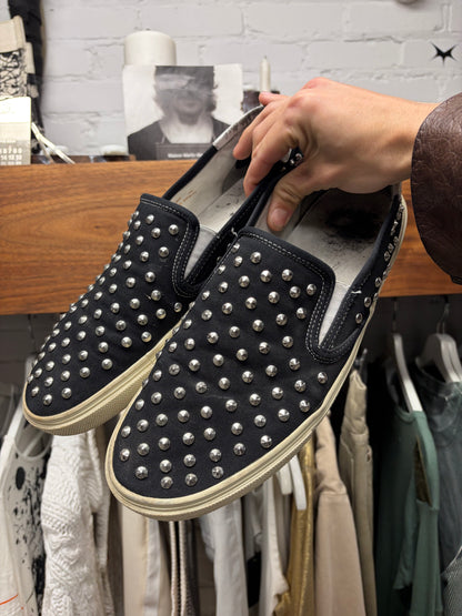 Saint Laurent Studded Black Canvas Slip-On Sneakers