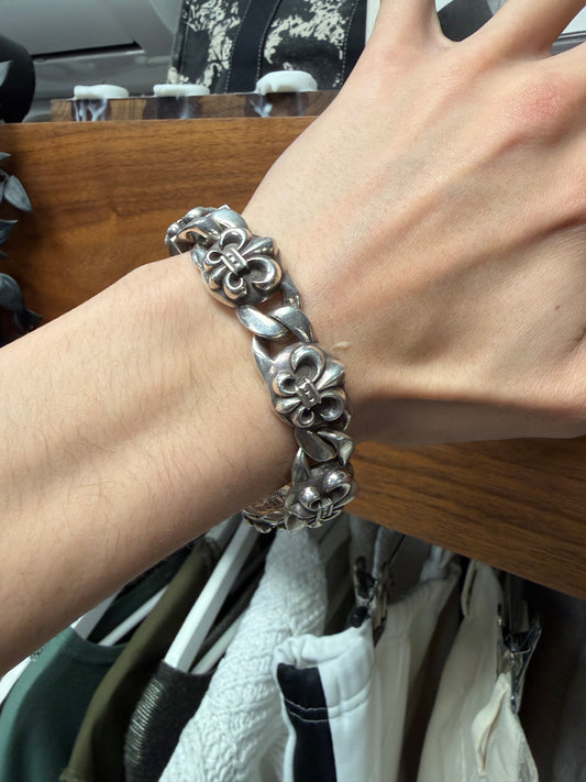 Chrome Hearts ‘Fleur de Lis’ Cuban Link 925 Silver Box ID Bracelet