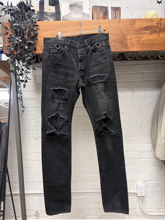 Takahiro Miyashita the Soloist ‘Piercing’ Distressed Black Skinny Jeans