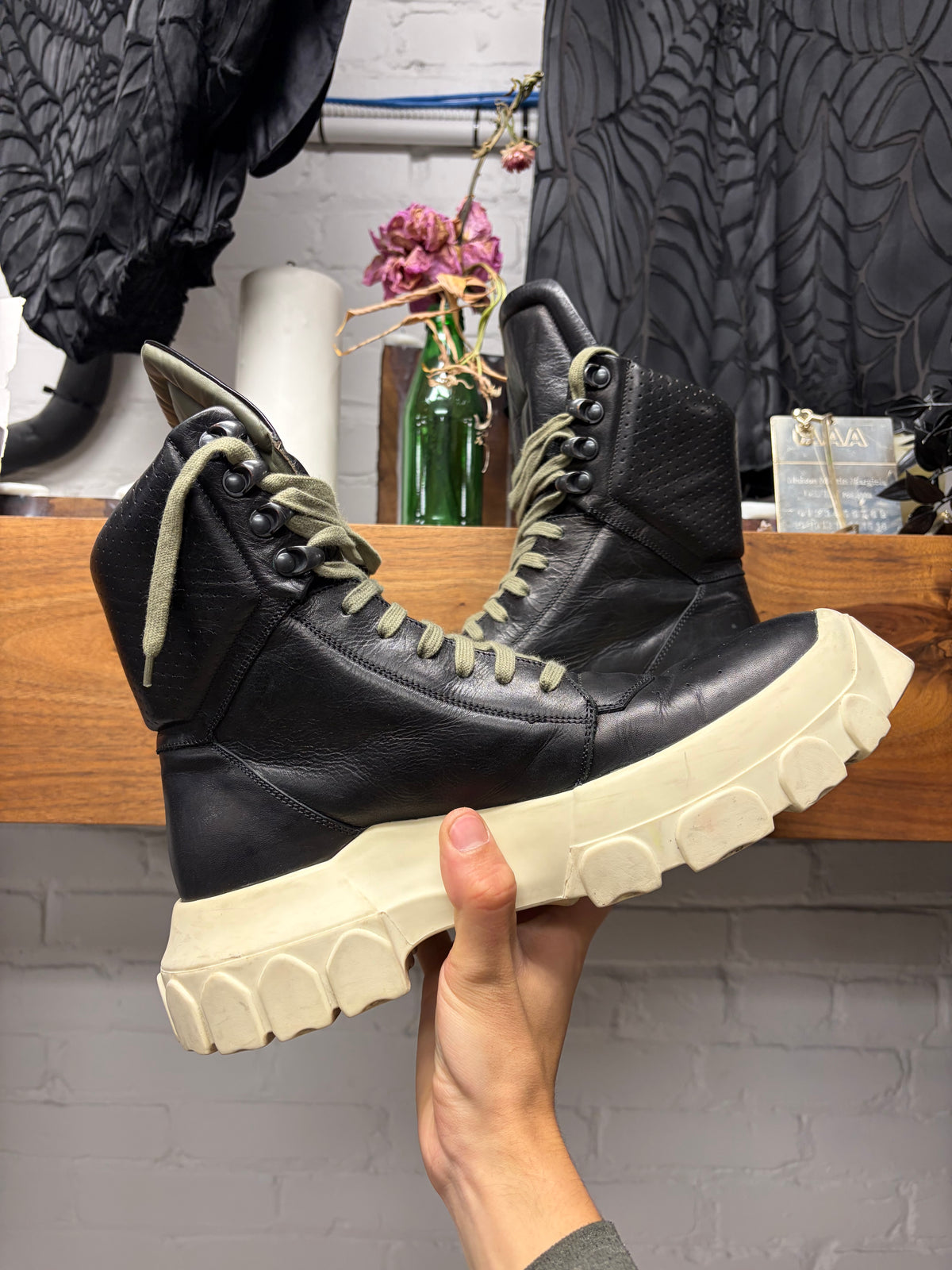 Rick Owens ‘Tractor Sole’ Black/Milk Leather Hiking Boots