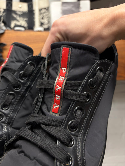 Prada Sport Black Nylon/Patent Leather Low Top Sneakers
