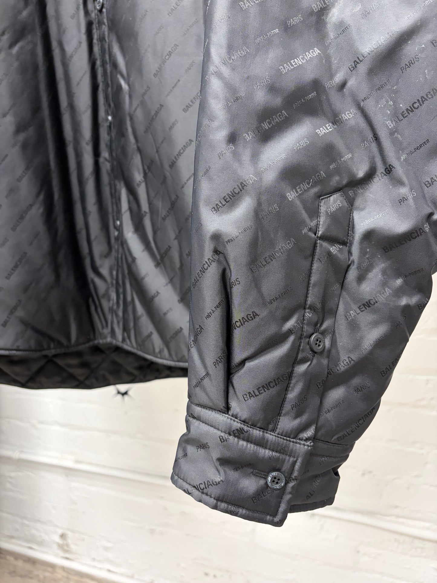 2021 Balenciaga Monogram Padded Black Shell Over-Shirt