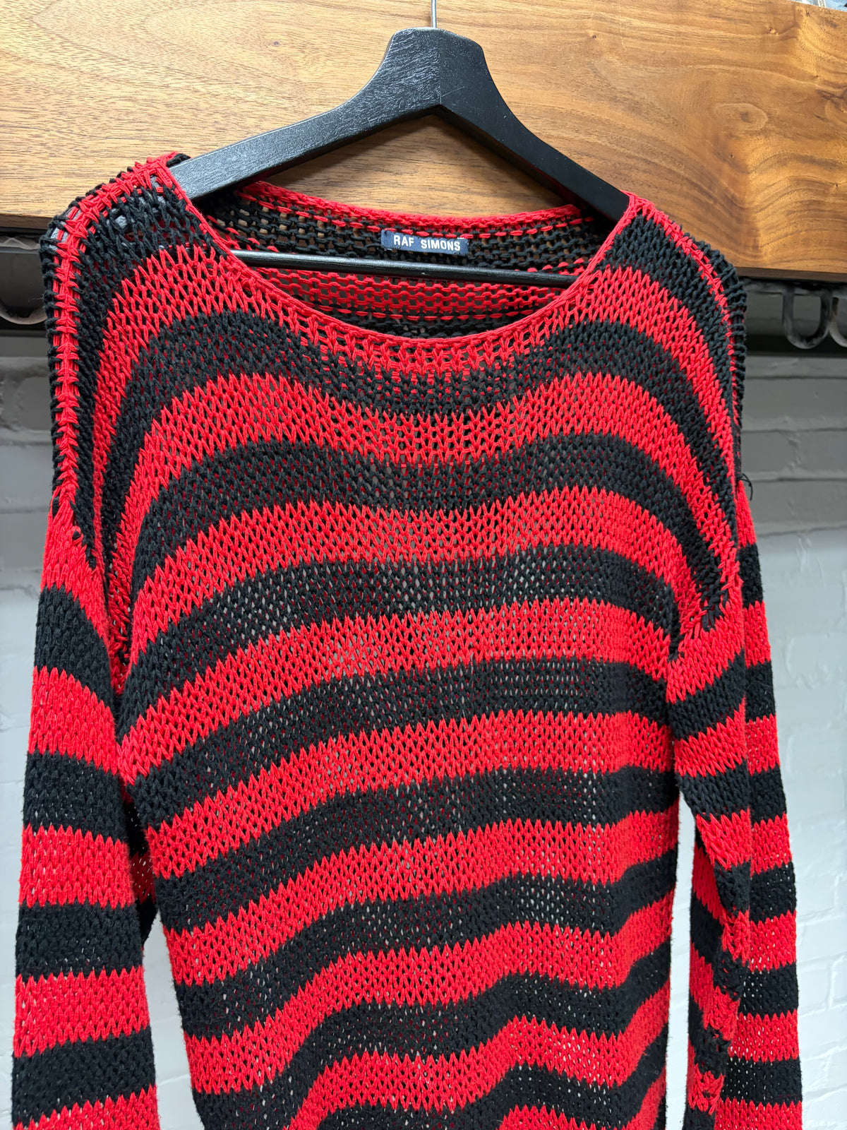 AW1997 Raf Simons Loose Gauge Striped Black/Red Knitted Sweater