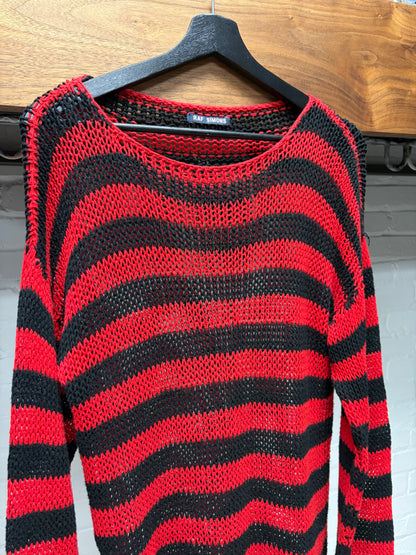 AW1997 Raf Simons Loose Gauge Striped Black/Red Knitted Sweater