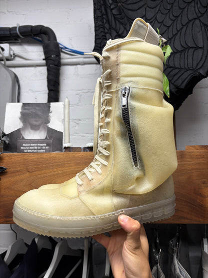 SS2023 Rick Owens ‘Edfu’ Translucent Apparition Leather ‘Cargobasket’ High Top Sneakers
