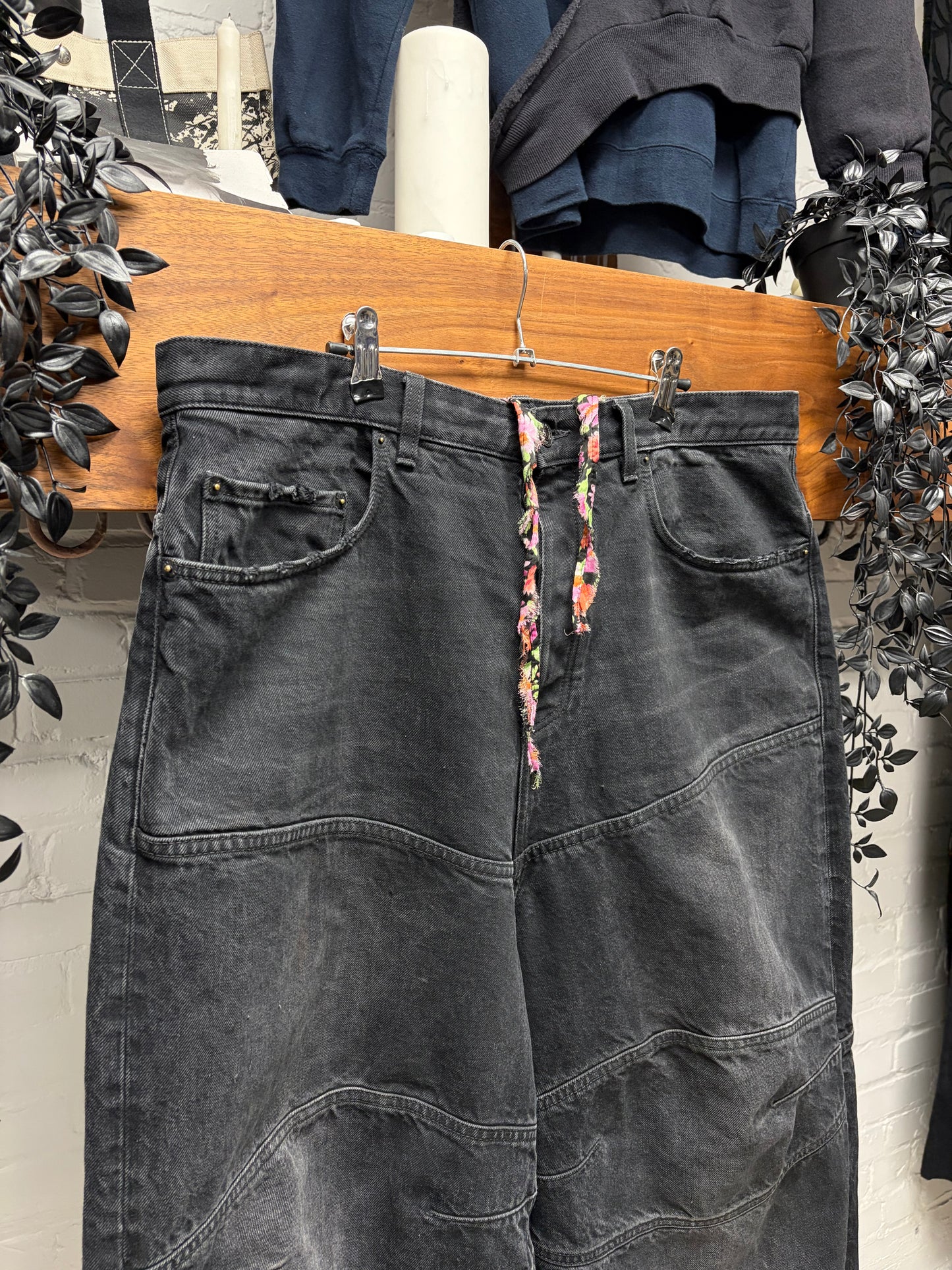AW2024 Balenciaga ‘Fun Drawstring’ Wide Leg Faded Black Denim