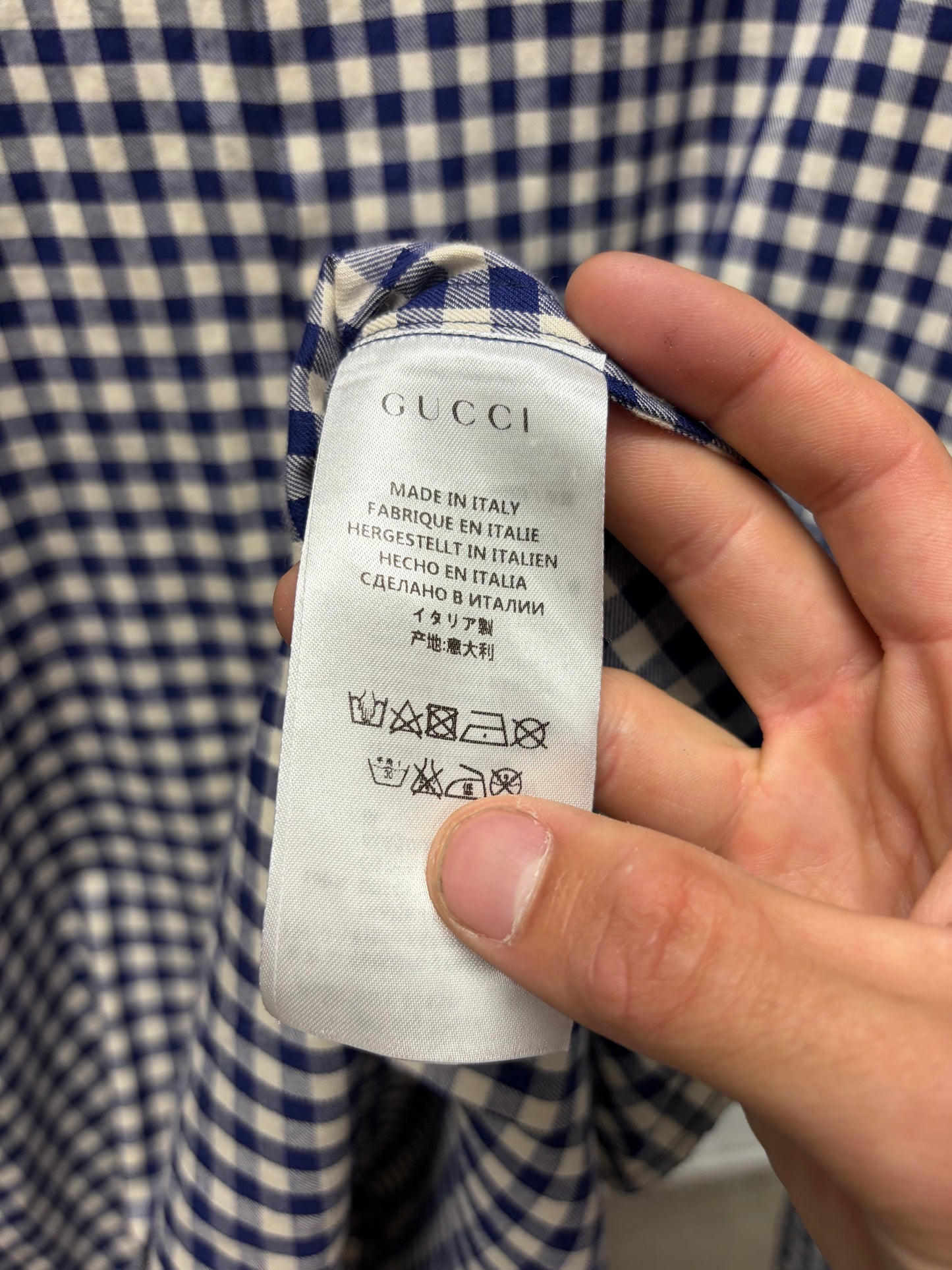 Gucci Gingham Plaid Shirt with Chocolate Brown Cotton Collar