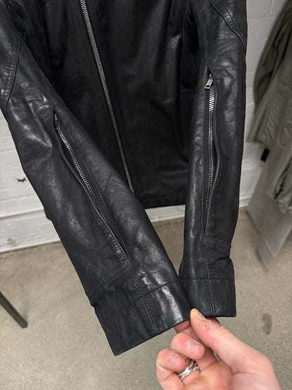 Rick Owens Mainline ‘Mollino’ Black Lambskin Leather High Neck Zip Jacket