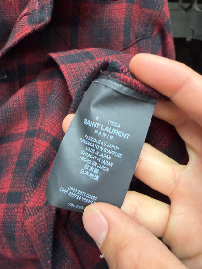 2016 Saint Laurent by Hedi Slimane Red/Black Plaid Button Snap Flannel