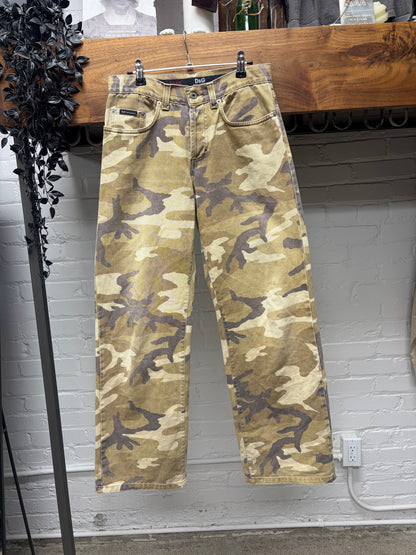 2000s Dolce & Gabbana Camouflage Print Bootcut Straight Leg Denim