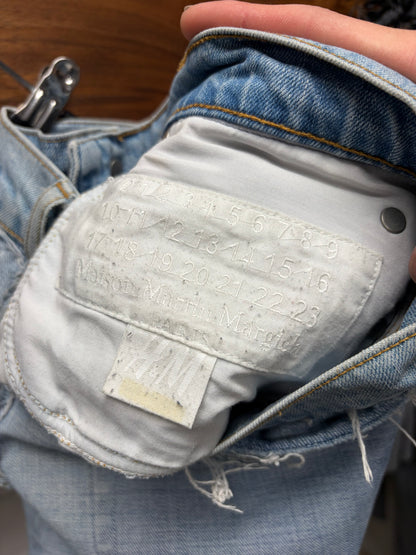 2012 Maison Margiela x H&M ‘Inside Out’ Raw Outseam Light Wash Blue Skinny Jeans