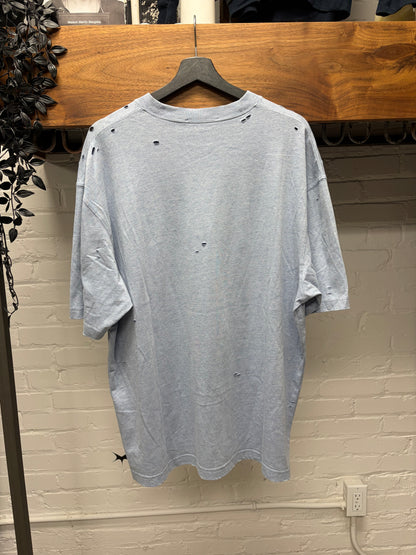 Acne Studios ‘Button Logo’ Distressed Blue Cotton Short Sleeve T-Shirt