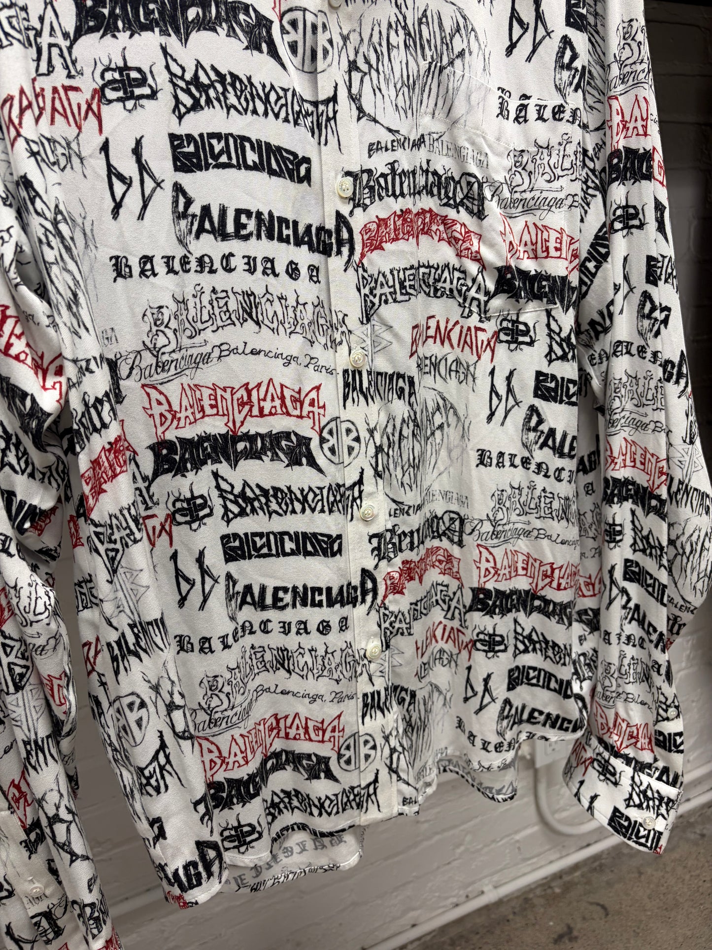 2023 Balenciaga ‘DIY Metal Logo’ White Pyjama Button Up Shirt