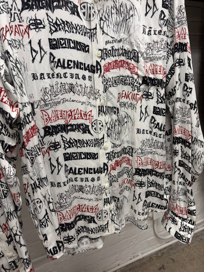 2023 Balenciaga ‘DIY Metal Logo’ White Pyjama Button Up Shirt