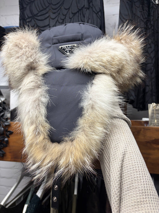 Prada Genuine Fox Fur ‘Ushanka’ Black Nylon Trapper Hat