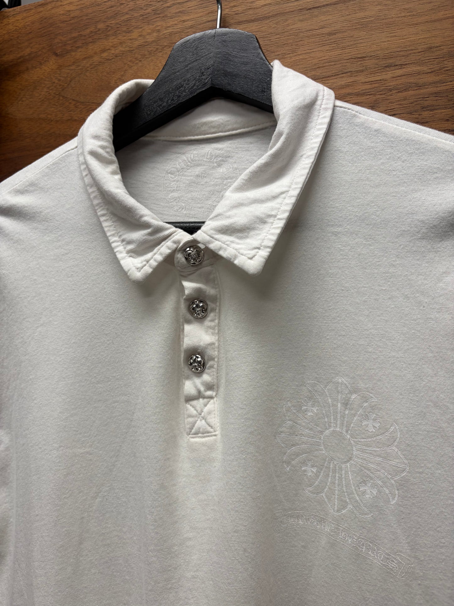 Chrome Hearts ‘Dagger/Vine’ Logo White Polo with Rhodium Hardware