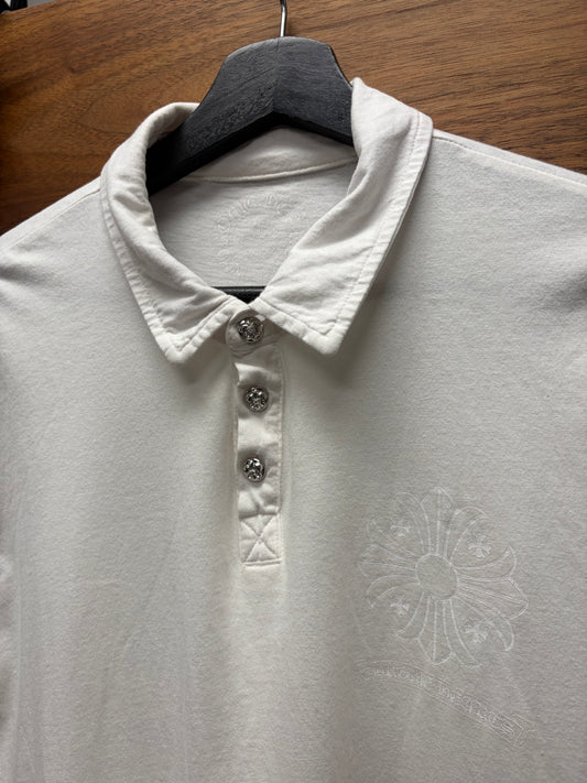 Chrome Hearts ‘Dagger/Vine’ Logo White Polo with Rhodium Hardware
