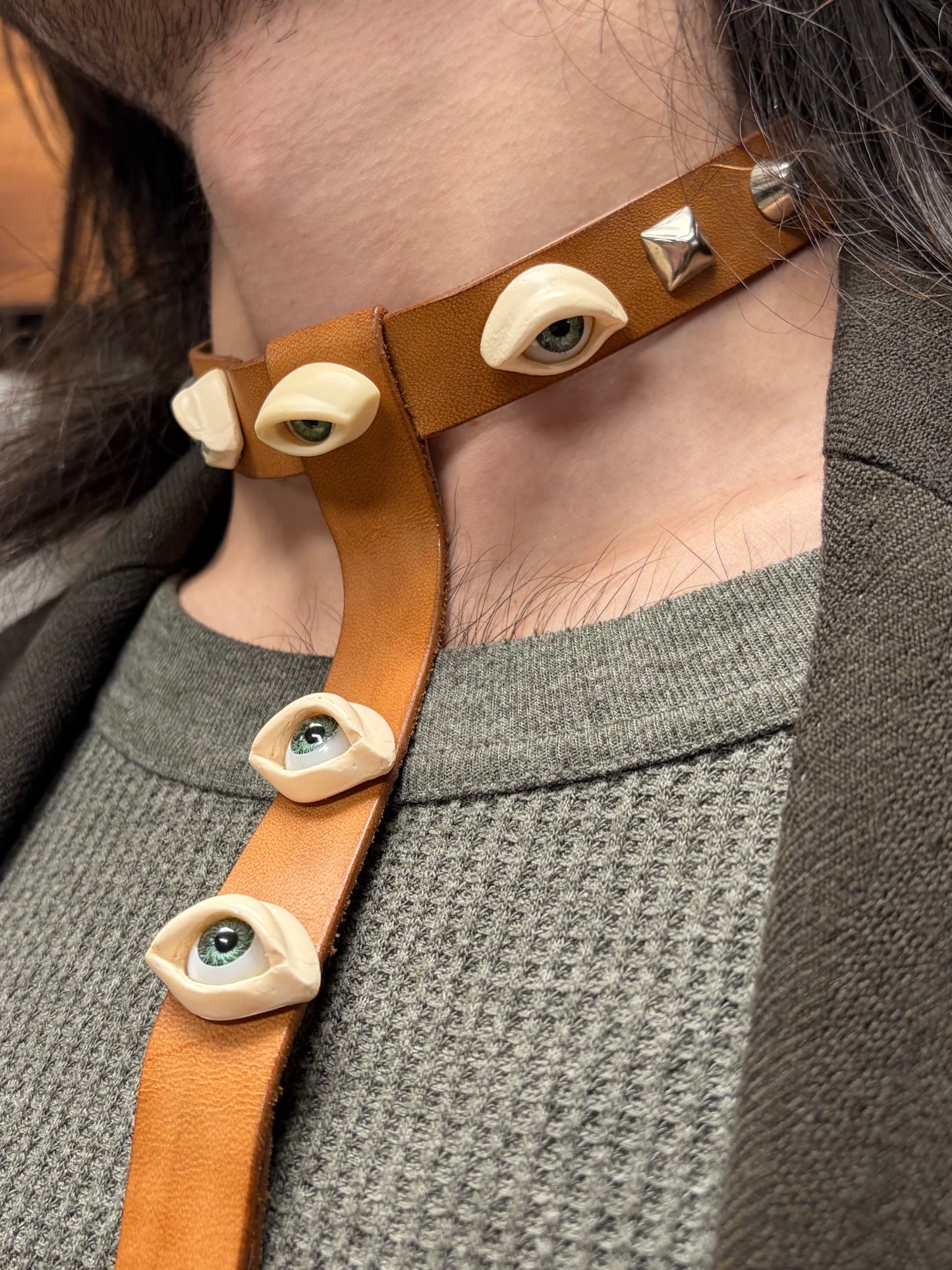 Yohji Realistic ‘Eye Design’ Brown Leather Bolo Tie