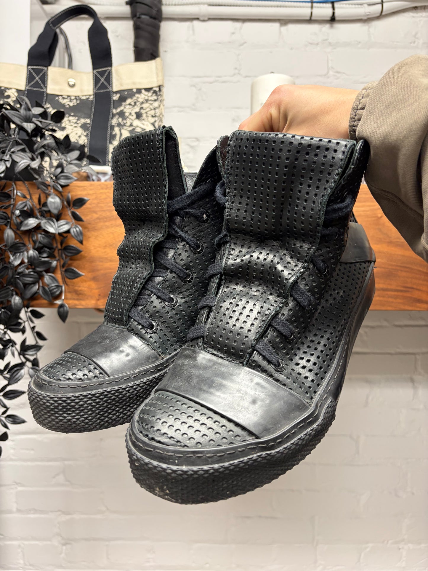 Boris Bidjan Saberi ‘Lazer Cut’ Calfskin Leather High Top Sneakers