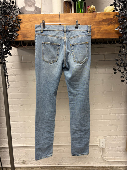 2017 Saint Laurent D02 Blue Distressed Knee Blowout Skinny Jeans