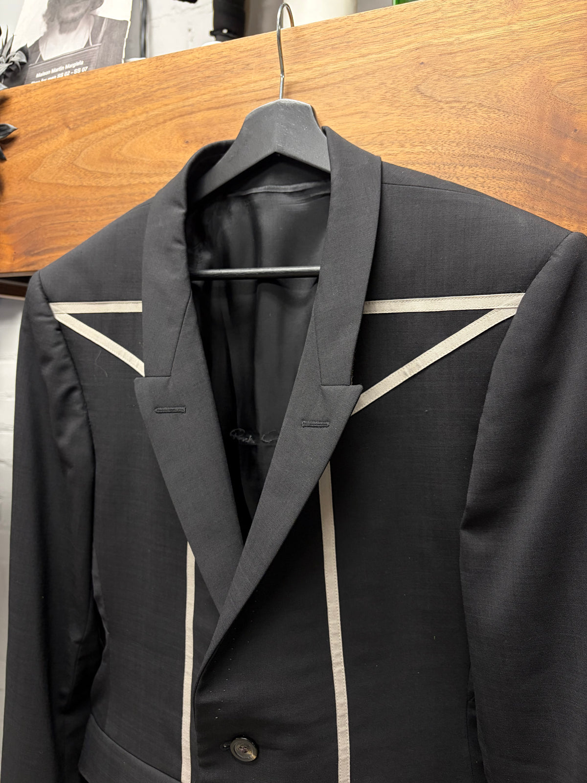 AW2022 Rick Owens ‘Strobe’ Black Blazer with Milk Piping