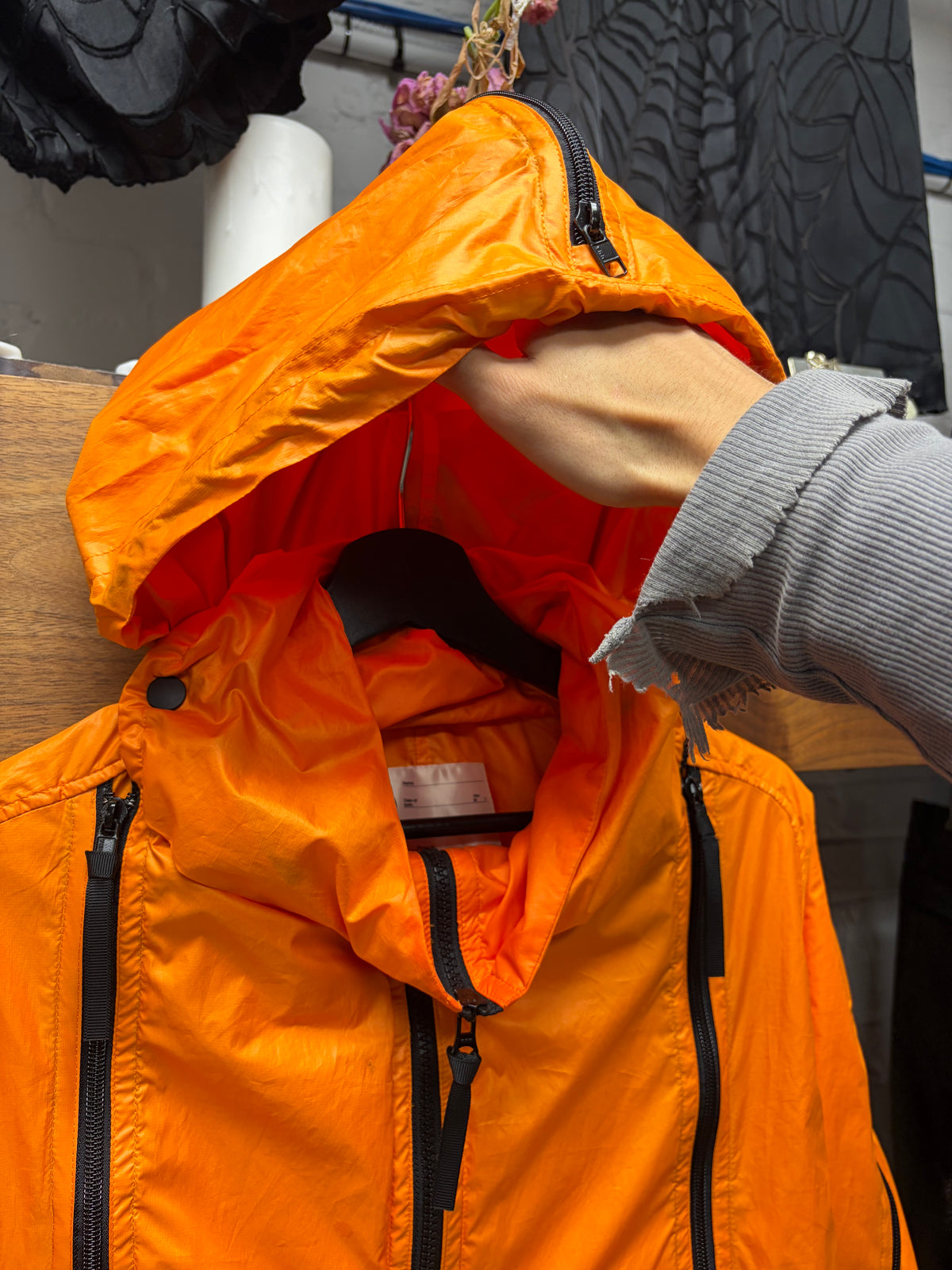 Final Home ‘Survival Gear’ Multi-Zip Safety Orange Nylon Hooded Shell Jacket