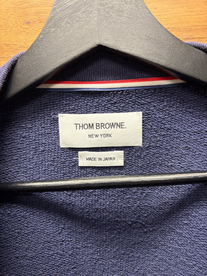 Thom Browne Navy/White Classic ‘Stripe Logo’ Cotton Pullover Sweatshirt