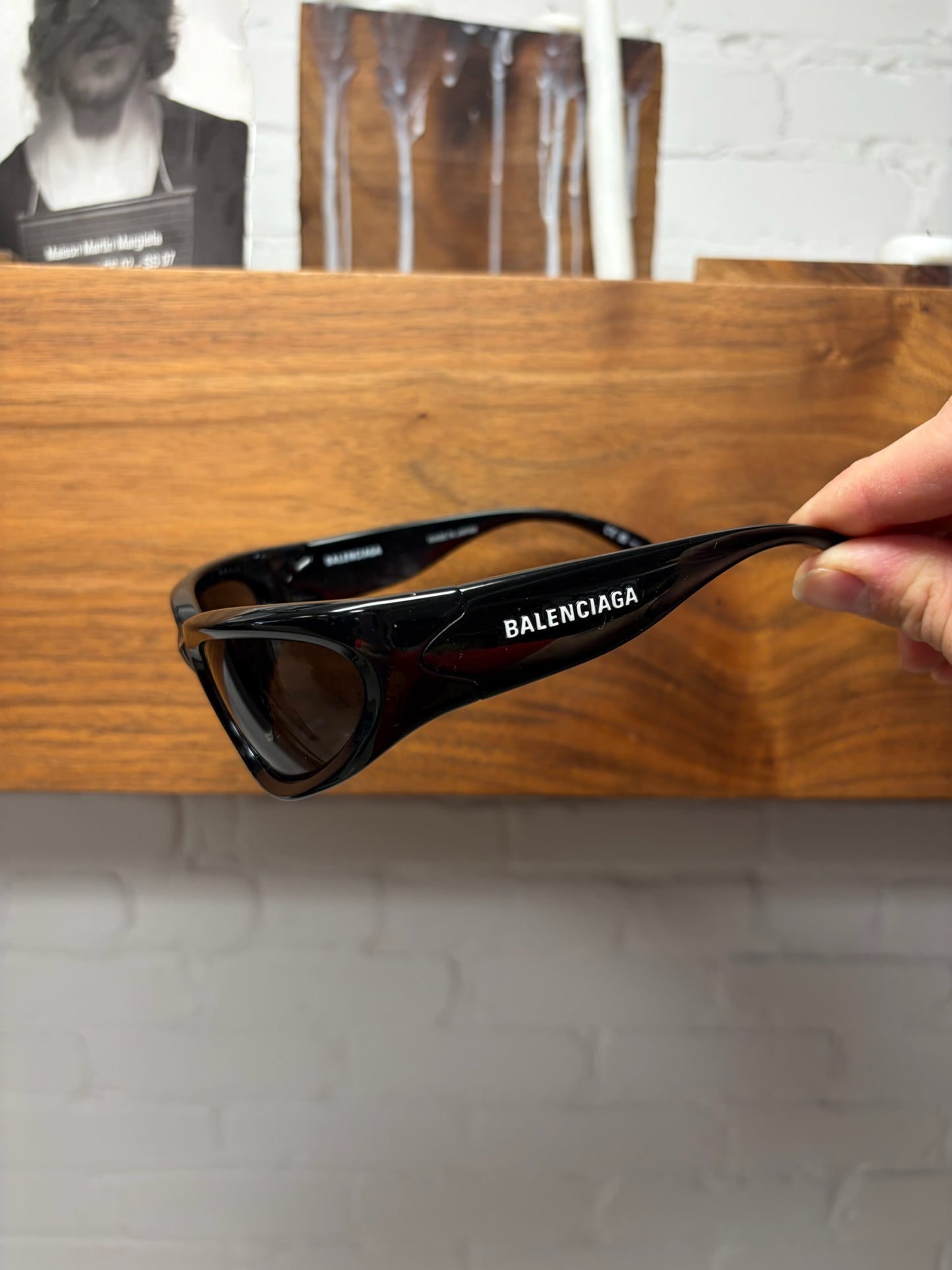 Balenciaga ‘Wraparound’ Black Logo Sunglasses