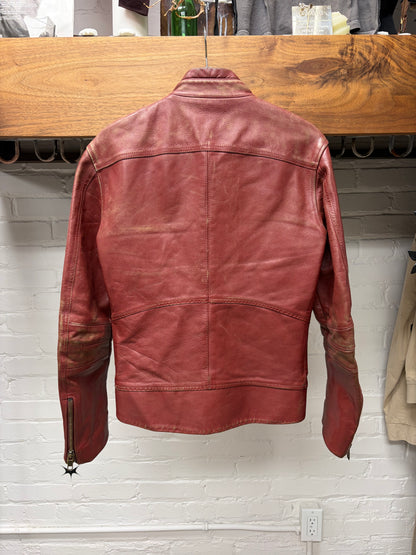Marc Jacobs ‘Rustic’ Red Faded Leather Motorcycle Biker Jacket
