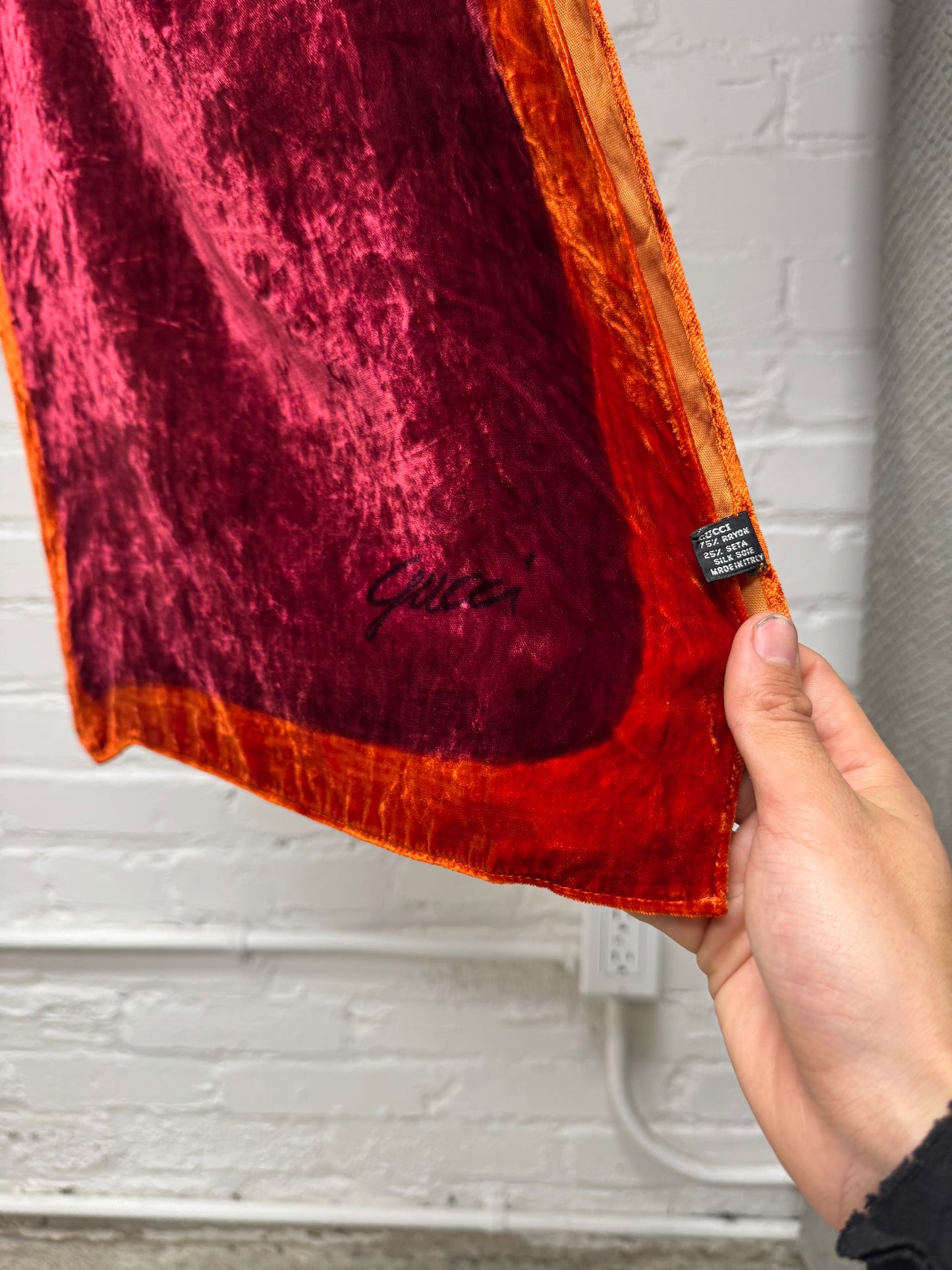 Vintage Gucci by Tom Ford ‘Burnt Red’ Velvet/Silk Scarf